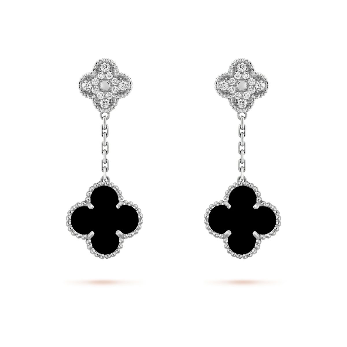 [Vera Jewelry]CLOVER 2 MOTIFS  DIAMOND ONYX EARRINGS SILVER