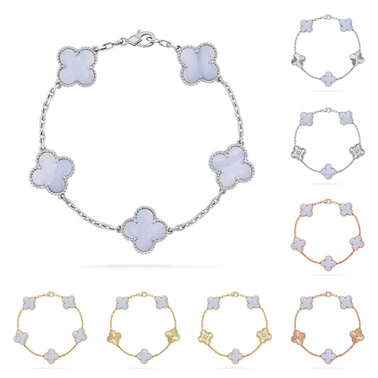 [Vera  Jewelry]LUCKY CLOVER 5-MOTIF BRACELET - PURPLE CHALCEDONY COLLECTION