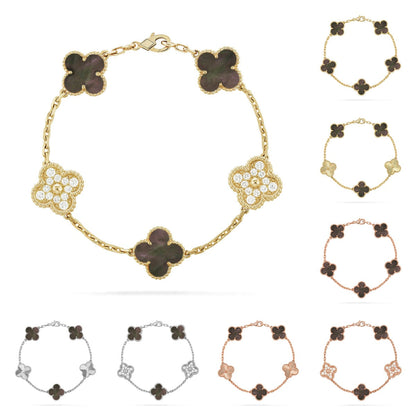 [Vera  Jewelry]LUCKY CLOVER 5-MOTIF BRACELET - GREY MOTHER-OF-PEARL COLLECTION