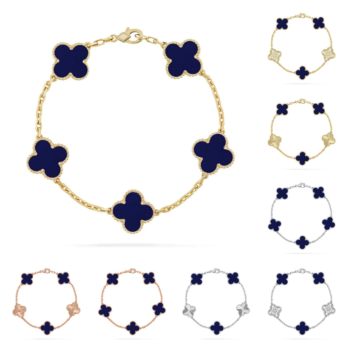 [Vera  Jewelry]LUCKY CLOVER 5-MOTIF BRACELET - LAPIS LAZULI COLLECTION