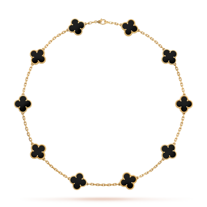 [Vera Jewelry]CLOVER 10 MOTIFS ONYX NECKLACE