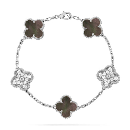 [Vera  Jewelry]LUCKY CLOVER 5-MOTIF BRACELET - GREY MOTHER-OF-PEARL COLLECTION