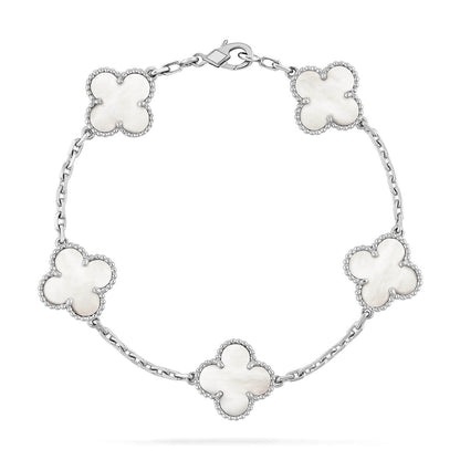 [Vera  Jewelry]LUCKY CLOVER 5-MOTIF BRACELET - WHITE MOTHER-OF-PEARL COLLECTION