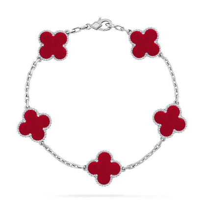 [Vera  Jewelry]LUCKY CLOVER 5-MOTIF BRACELET - RED CARNELIAN COLLECTION