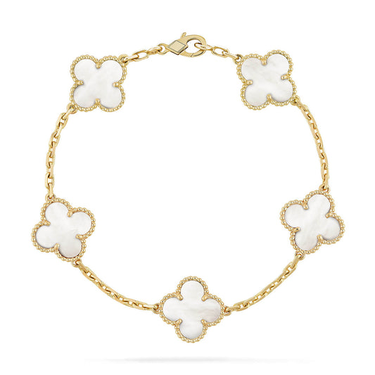 [Vera Jewelry]CLOVER WHITE PEARL MOP 5 MOTIF BRACELET COLLECTION