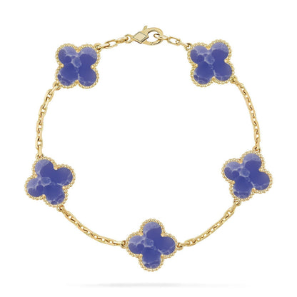 [Vera  Jewelry]LUCKY CLOVER 5-MOTIF BRACELET - BLUE LARIMAR COLLECTION