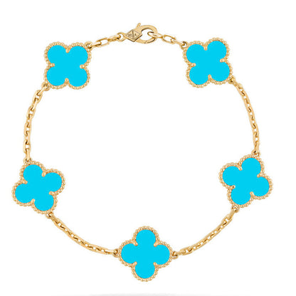 [Vera  Jewelry]LUCKY CLOVER 5-MOTIF BRACELET - TURQUOISE COLLECTION