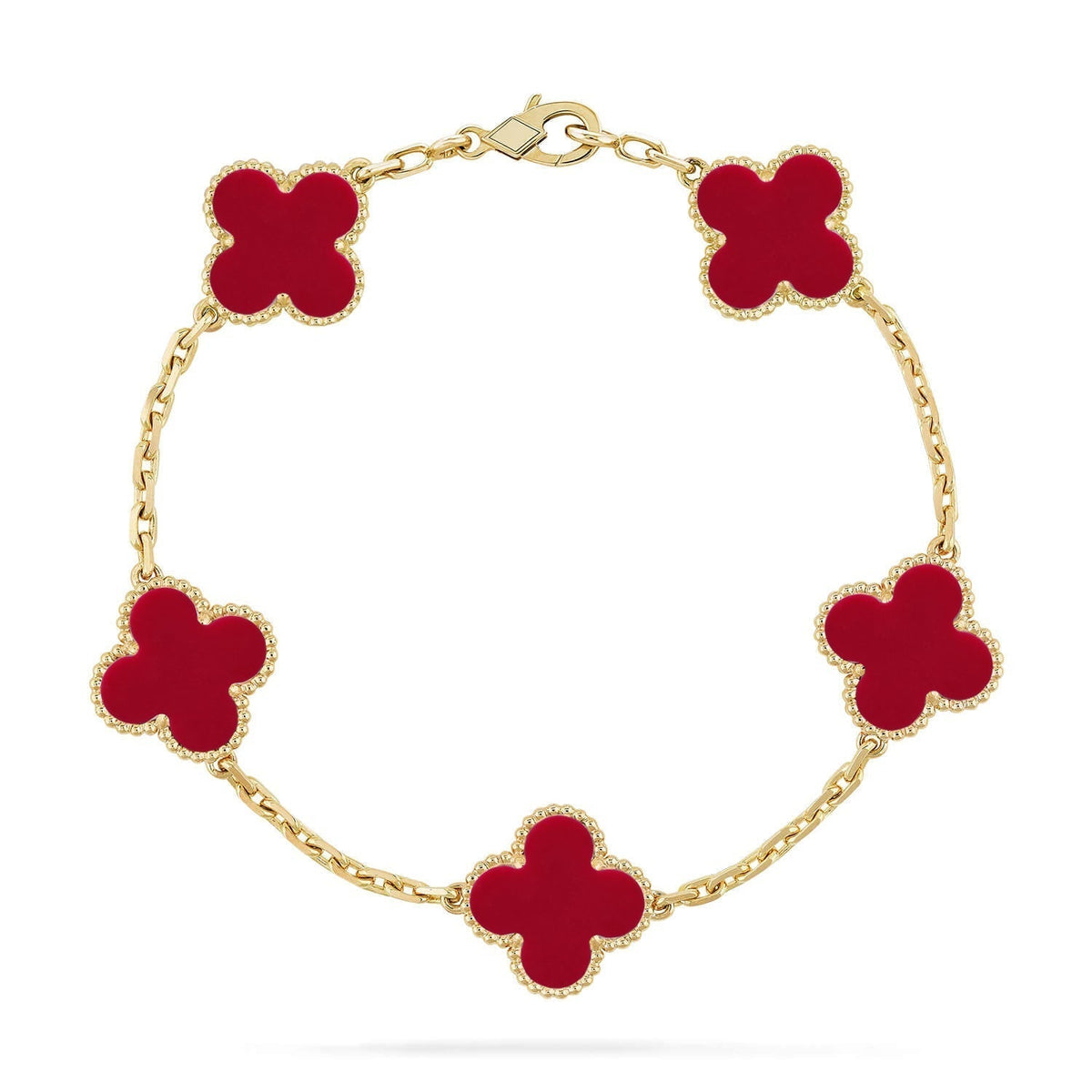 [Vera  Jewelry]LUCKY CLOVER 5-MOTIF BRACELET - RED CARNELIAN COLLECTION