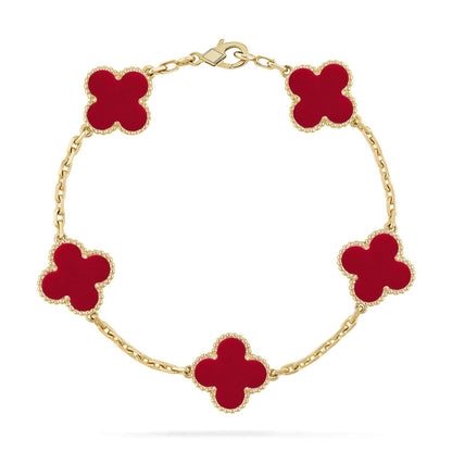 [Vera  Jewelry]LUCKY CLOVER 5-MOTIF BRACELET - RED CARNELIAN COLLECTION