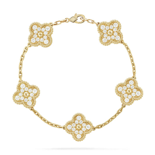 [Vera  Jewelry]LUCKY CLOVER 5-MOTIF BRACELET - FULL-DIAMOND