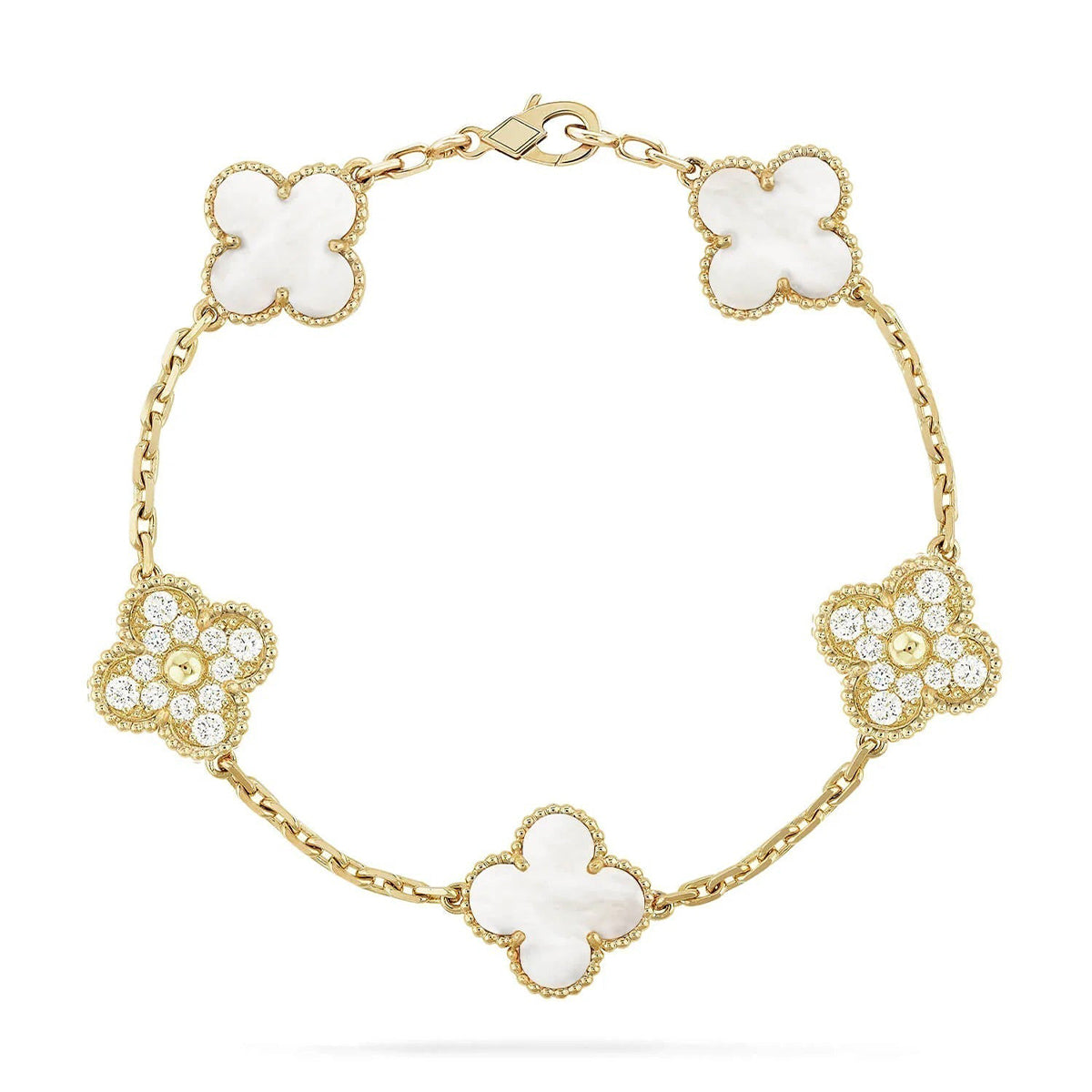 [Vera  Jewelry]LUCKY CLOVER 5-MOTIF BRACELET - WHITE MOTHER-OF-PEARL COLLECTION
