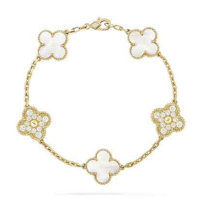 [Vera  Jewelry]LUCKY CLOVER 5-MOTIF BRACELET - WHITE MOTHER-OF-PEARL COLLECTION