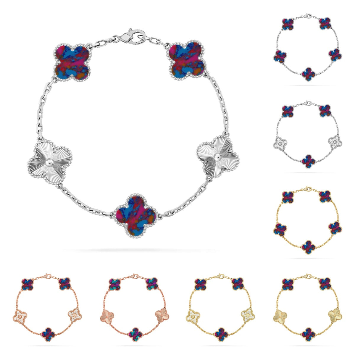 [Vera  Jewelry]LUCKY CLOVER 5-MOTIF BRACELET - MULTI-GEM COLLECTION