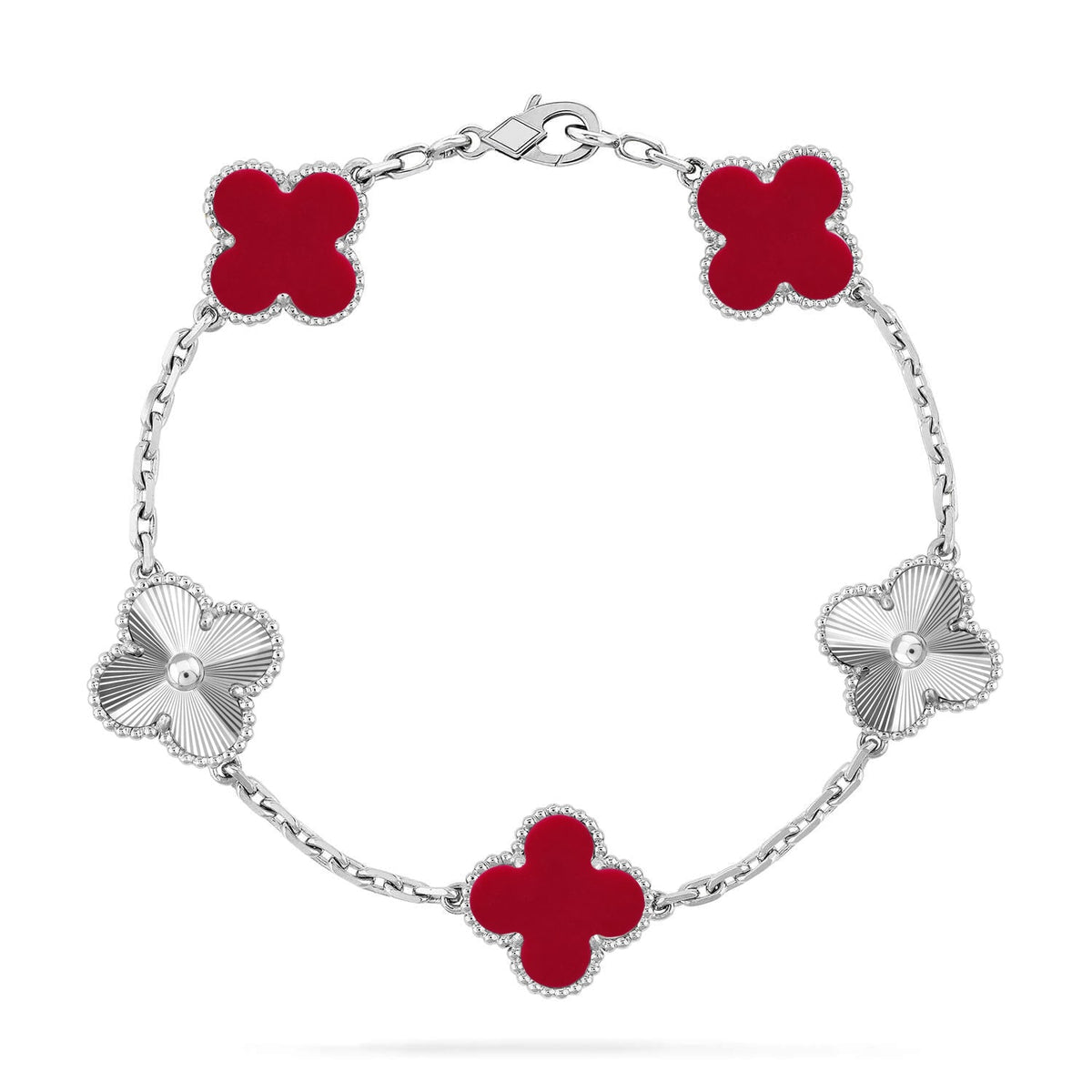 [Vera  Jewelry]LUCKY CLOVER 5-MOTIF BRACELET - RED CARNELIAN COLLECTION