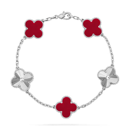 [Vera  Jewelry]LUCKY CLOVER 5-MOTIF BRACELET - RED CARNELIAN COLLECTION