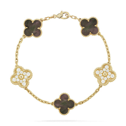 [Vera  Jewelry]LUCKY CLOVER 5-MOTIF BRACELET - GREY MOTHER-OF-PEARL COLLECTION