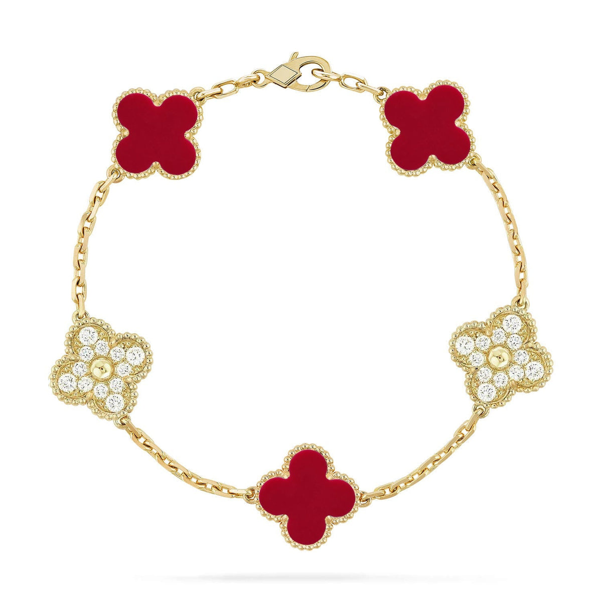 [Vera  Jewelry]LUCKY CLOVER 5-MOTIF BRACELET - RED CARNELIAN COLLECTION