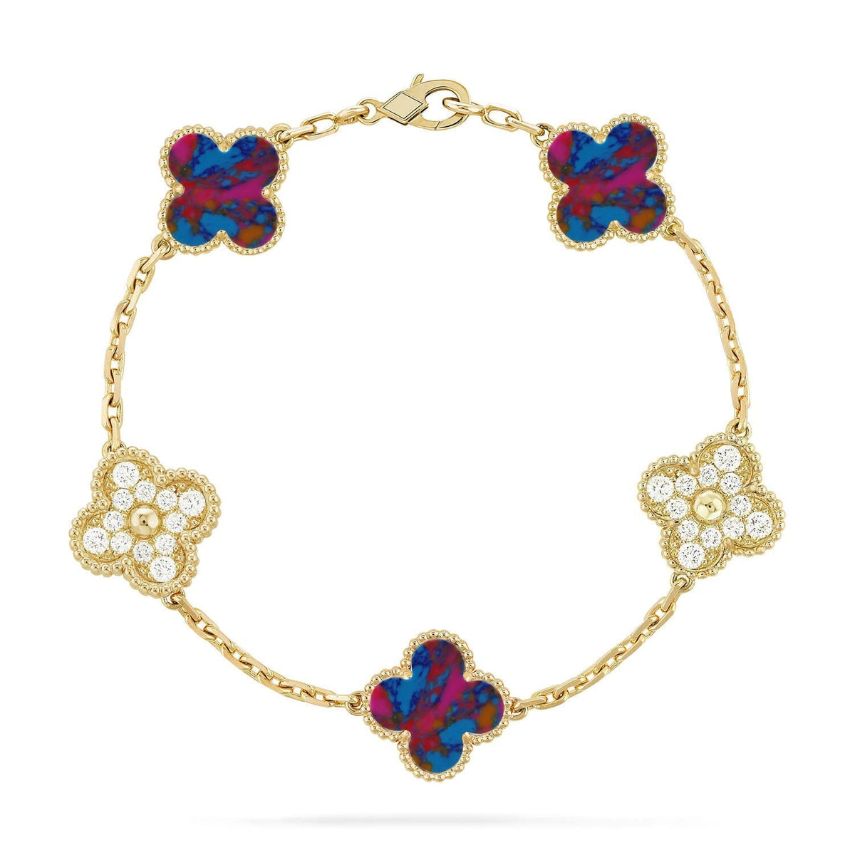 [Vera Jewelry]CLOVER 5 MOTIF COLOR GEMSTONES BRACELET COLLECTION