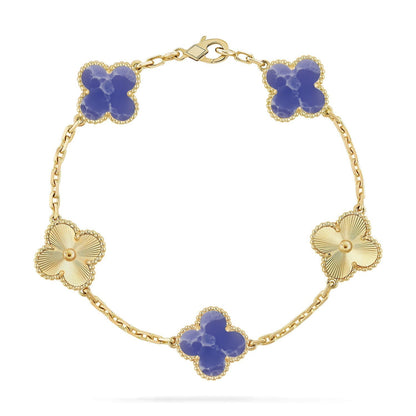 [Vera  Jewelry]LUCKY CLOVER 5-MOTIF BRACELET - BLUE LARIMAR COLLECTION