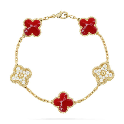 [Vera  Jewelry]LUCKY CLOVER 5-MOTIF BRACELET - RED LARIMAR COLLECTION
