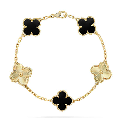 [Vera  Jewelry]LUCKY CLOVER 5-MOTIF BRACELET - BLACK OXNY COLLECTION