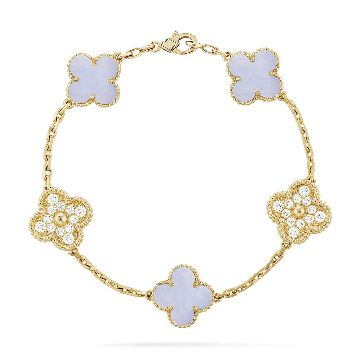 [Vera  Jewelry]LUCKY CLOVER 5-MOTIF BRACELET - PURPLE CHALCEDONY COLLECTION