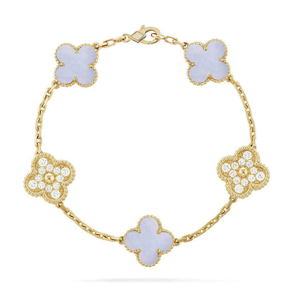 [Vera  Jewelry]LUCKY CLOVER 5-MOTIF BRACELET - PURPLE CHALCEDONY COLLECTION