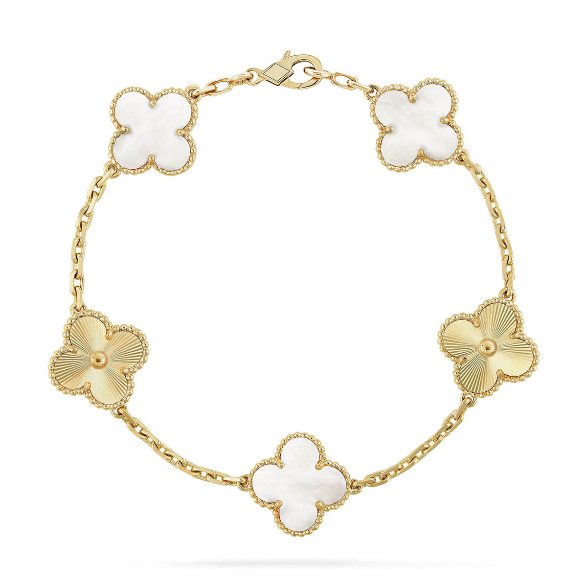 [Vera  Jewelry]LUCKY CLOVER 5-MOTIF BRACELET - WHITE MOTHER-OF-PEARL COLLECTION