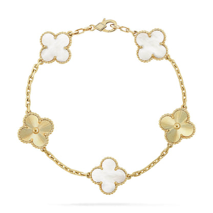 [Vera  Jewelry]LUCKY CLOVER 5-MOTIF BRACELET - WHITE MOTHER-OF-PEARL COLLECTION