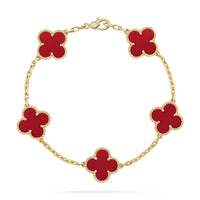 [Vera Jewelry]CLOVER 5 MOTIFS RED AGATE  BRACELET