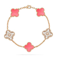 [Vera Jewelry]CLOVER 5 MOTIF DIAMOND PINK MOP PINK GOLD BRACELET
