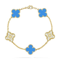 [Vera Jewelry] KLEEBLATT 5 MOTIV BLAUER CHALCEDON DIAMANT GOLDARMBAND 