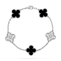 [Vera Jewelry]CLOVER 5 MOTIF ONYXS DIAMOND BRACELET SILVER