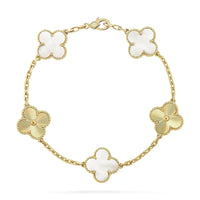 [Vera Jewelry] KLEEBLATT-ARMBAND 5 MOTIV WEISSES MOP ROSA GOLD