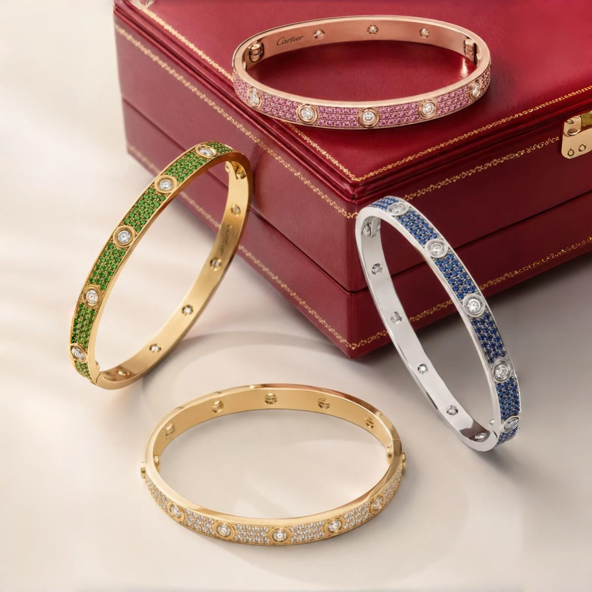 [Vera Jewelry] 2026 パヴェ ジェムストーン ラブブレスレット 6.1MM ダイヤモンド10石