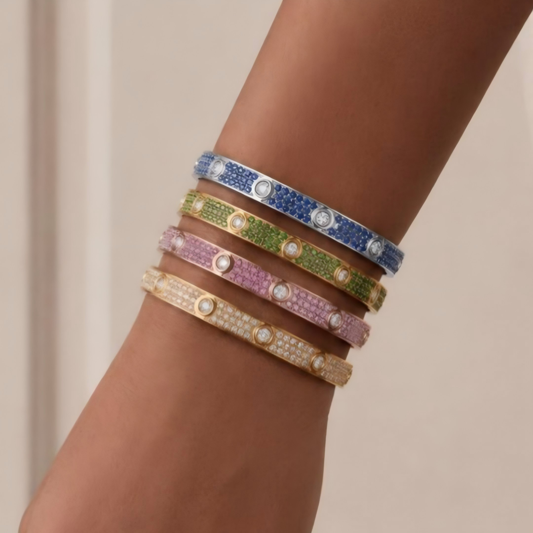 [Vera Jewelry] 2026 パヴェ ジェムストーン ラブブレスレット 6.1MM ダイヤモンド10石