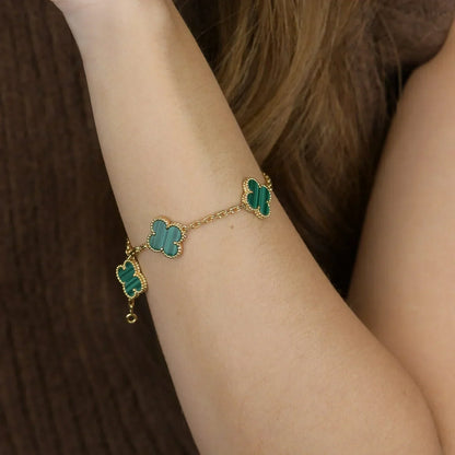 [Vera  Jewelry]LUCKY CLOVER 5-MOTIF BRACELET - MALACHITE COLLECTION