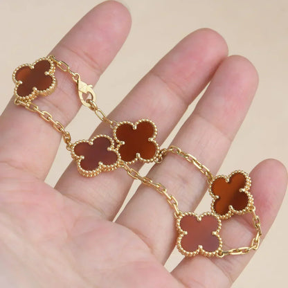[Vera  Jewelry]LUCKY CLOVER 5-MOTIF BRACELET - RED CARNELIAN COLLECTION