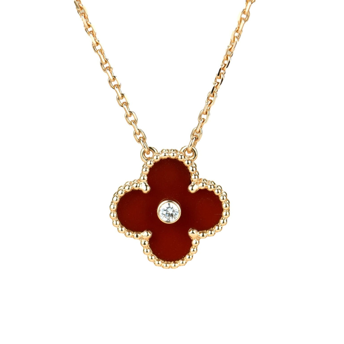 [Vera  Jewelry]CLOVER 15MM DIAMOND CARNELIAN NECKLACE