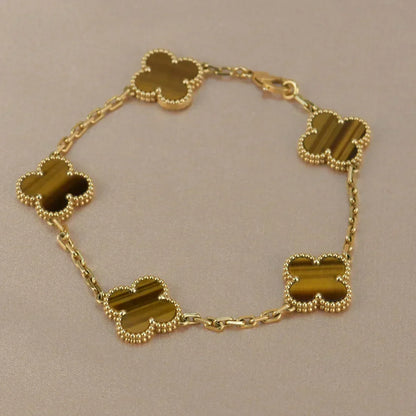 [Vera  Jewelry]LUCKY CLOVER 5-MOTIF BRACELET -  TIGER’S EYE COLLECTION