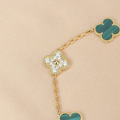 [Vera  Jewelry]LUCKY CLOVER 5-MOTIF BRACELET - MALACHITE COLLECTION