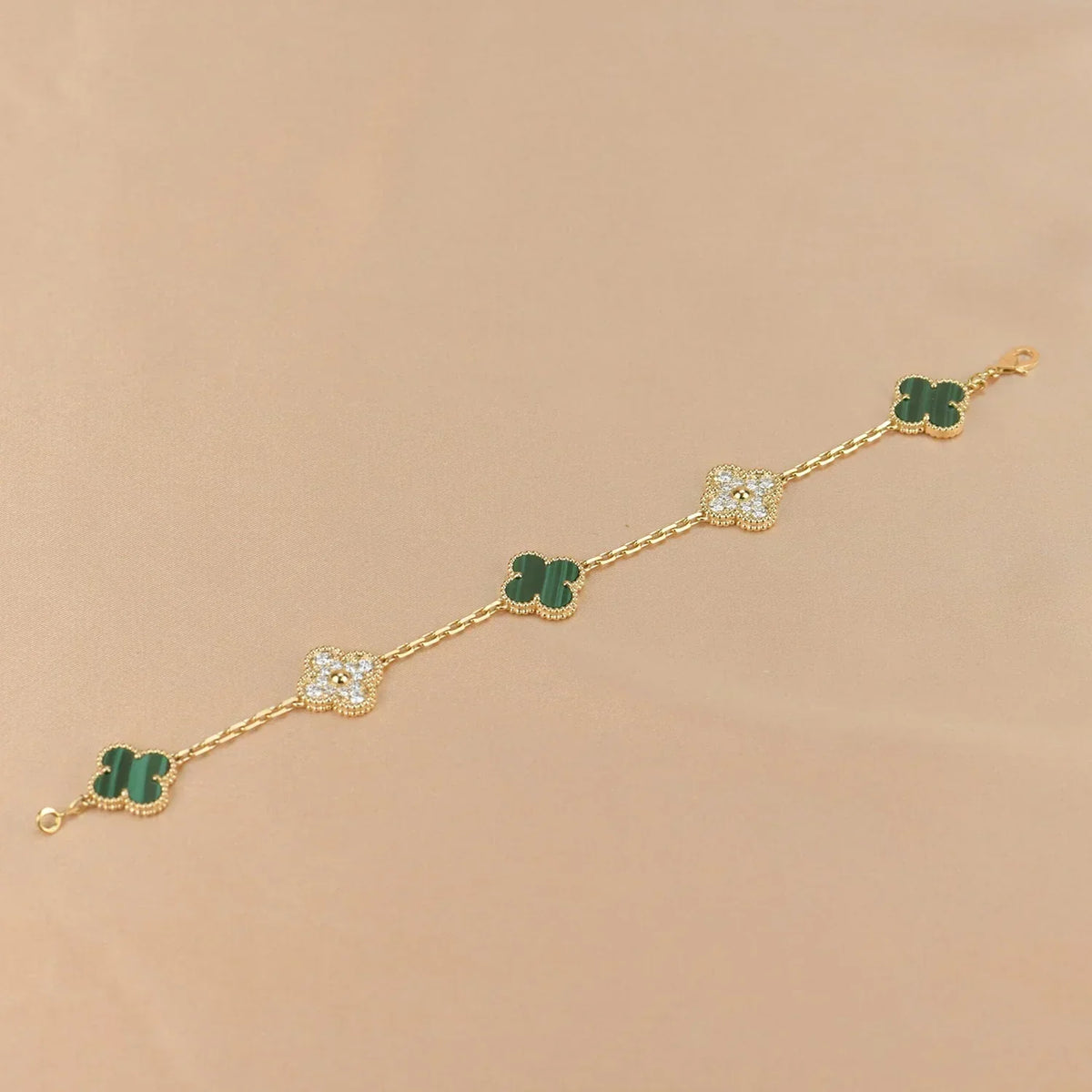 [Vera  Jewelry]LUCKY CLOVER 5-MOTIF BRACELET - MALACHITE COLLECTION