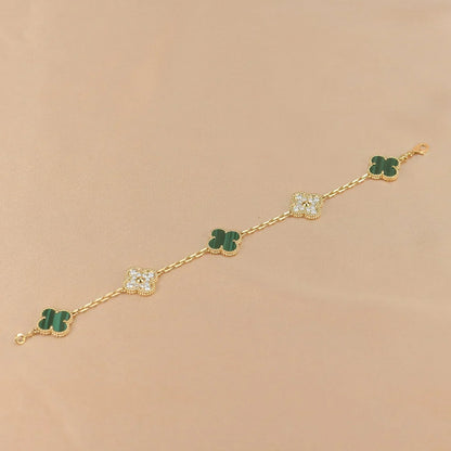 [Vera  Jewelry]LUCKY CLOVER 5-MOTIF BRACELET - MALACHITE COLLECTION
