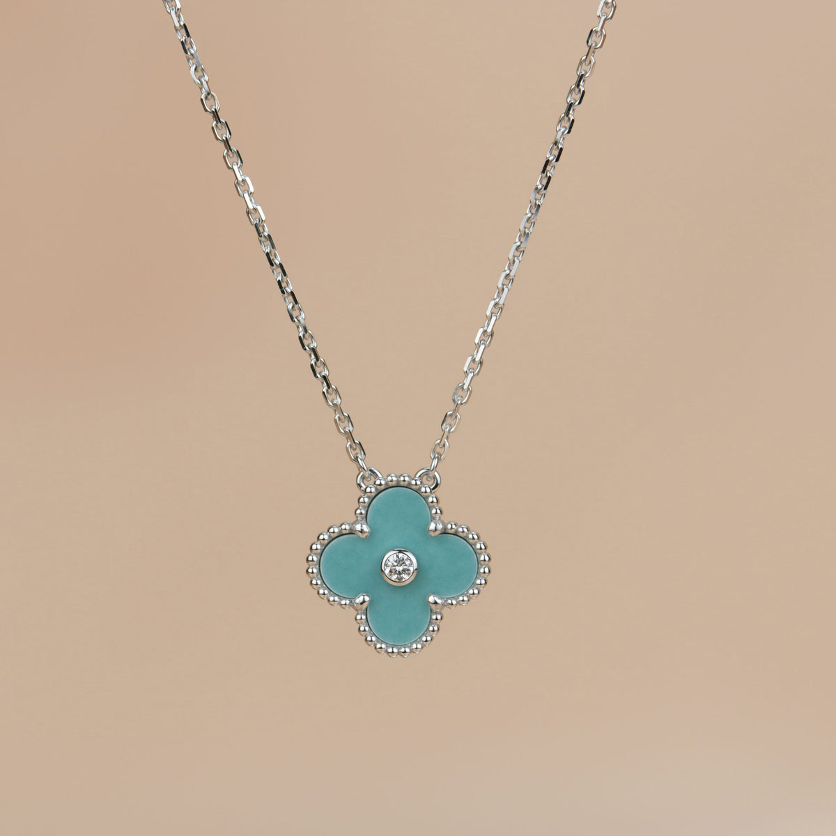 [Vera  Jewelry]CLOVER 15MM DIAMOND SVRES PORCELAIN  NECKLACE SILVER