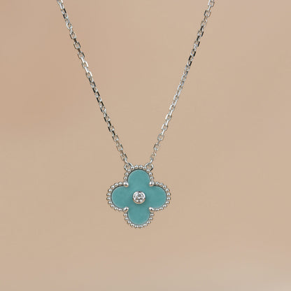 [Vera  Jewelry]CLOVER 15MM DIAMOND SVRES PORCELAIN  NECKLACE SILVER