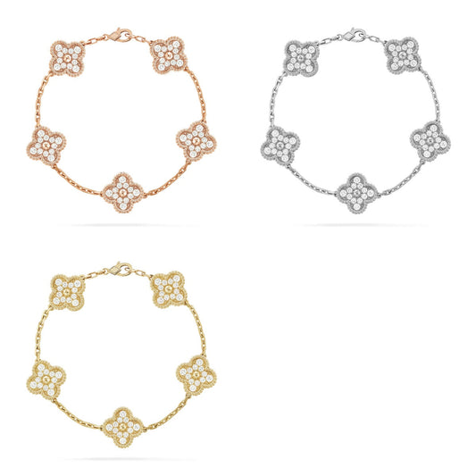 [Vera Jewelry] CLOVER 5 MOTIF FULL DIAMOND BRACELET COLLECTION