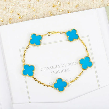 [Vera  Jewelry]LUCKY CLOVER 5-MOTIF BRACELET - TURQUOISE COLLECTION