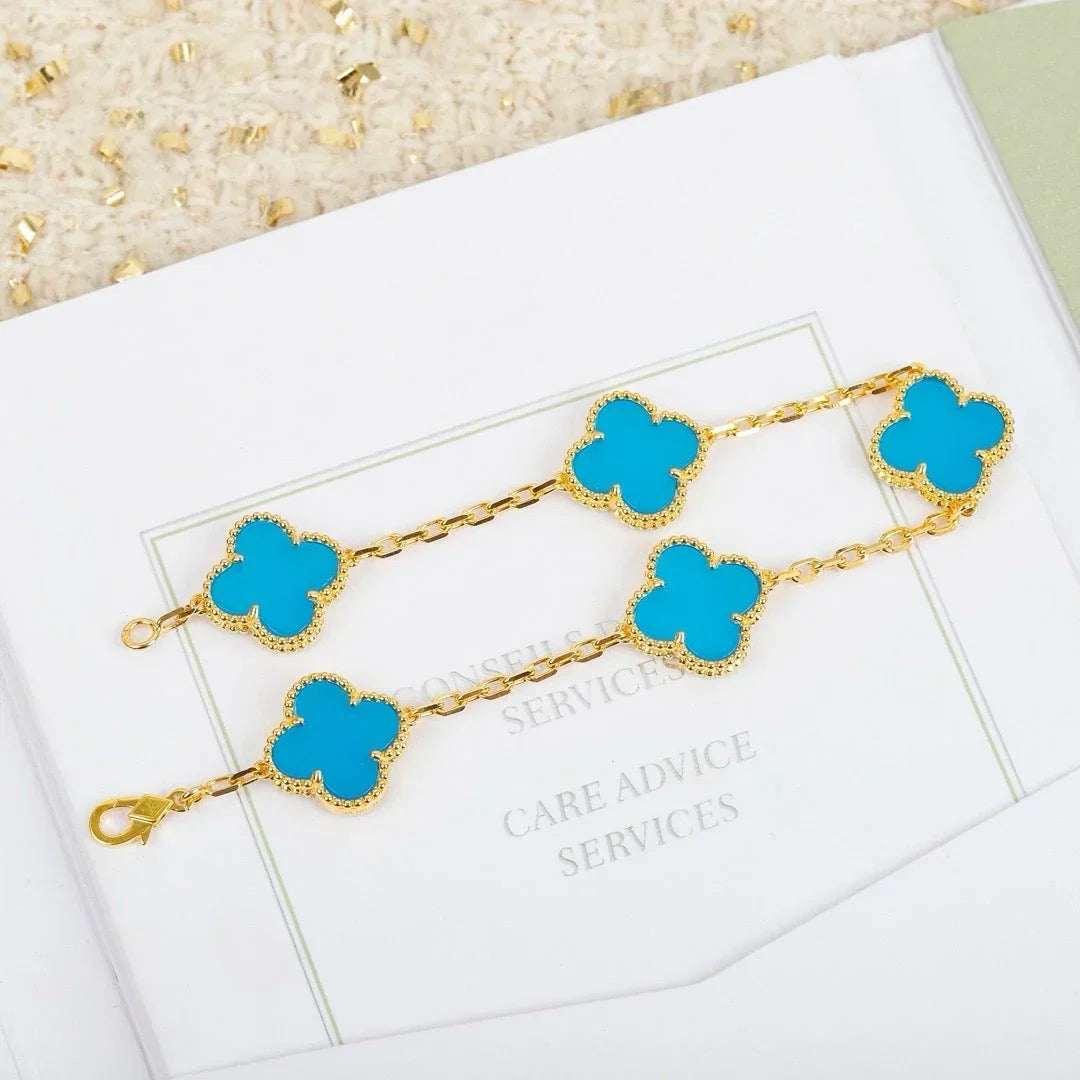 [Vera Jewelry] クローバー 5モチーフ ターコイズ ブレスレット コレクション