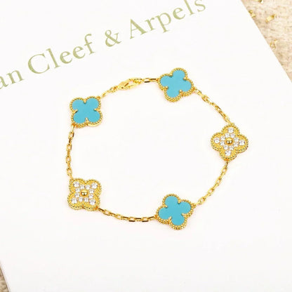 [Vera  Jewelry]LUCKY CLOVER 5-MOTIF BRACELET - TURQUOISE COLLECTION