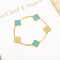 [Vera Jewelry]CLOVER 5 MOTIF TURQUOISE DIAMOND GOLD BRACELET